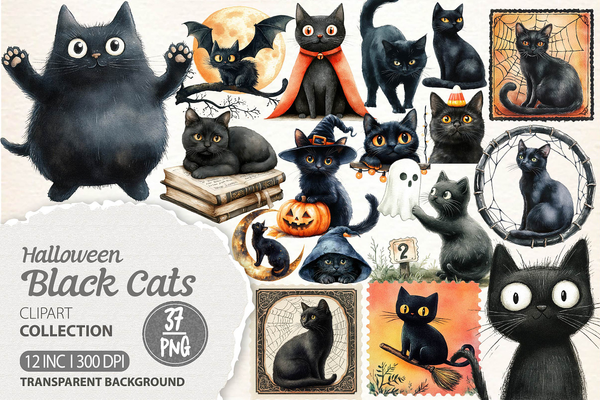 Halloween Black Cats Clipart, an Illustration by Dream Creation (Photo 1 of 7)