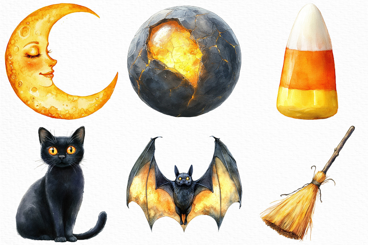 Watercolor Yellow Halloween Clipart, an Illustration by Craft Nest (Photo 2 of 6)