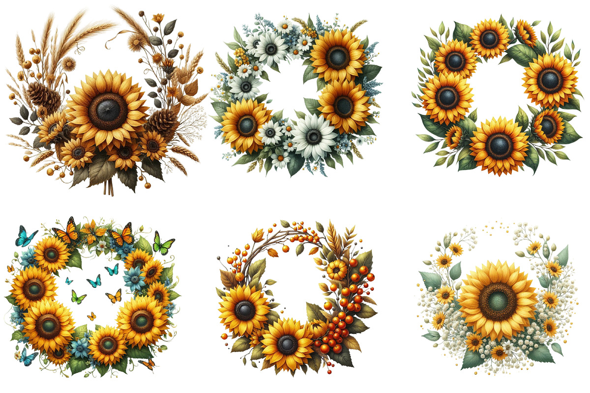 Sunflower Wreaths Clipart, an Illustration by DreamArtGraphic (Photo 4 of 5)