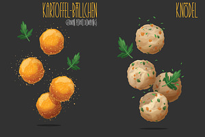 Knodel, Kartoffelbällchen. Vector