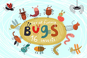 16 funny and cute bugs. Vector set, an Illustration by Anna Guz's Store (Thumbnail 1 of 3)