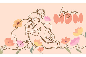 Happy Mothers day card. Continuous, a Person Illustration by Valenty
