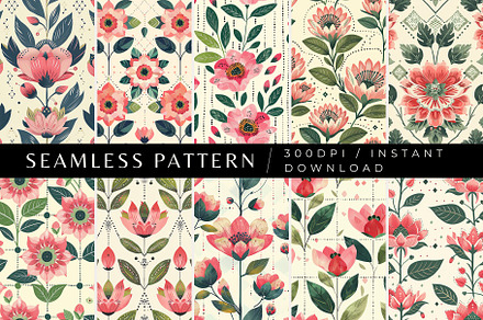 10 Scandinavian Bloom Patterns, a Pattern Graphic by Inknfolly