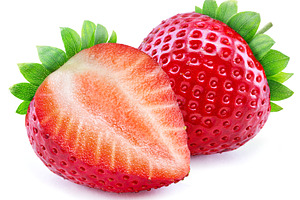 Ripe perfect strawberry and cross cut of strawberry isolated on, a Food & Drink Photo by Volff