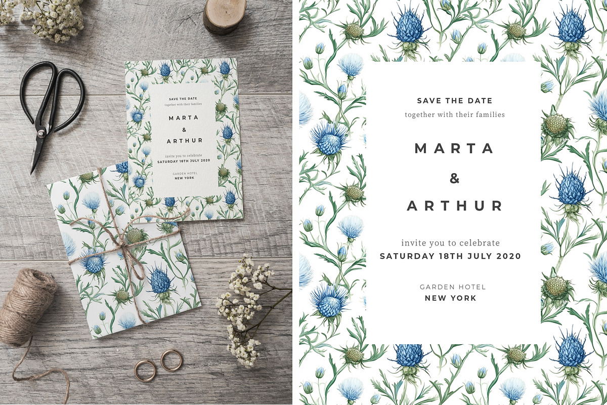 Watercolor blue flowers pattern set, a Pattern Graphic by Art and Funny (Photo 3 of 11)