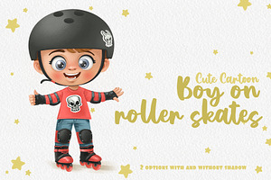 Cute cartoon boy on roller skates, a Person Illustration by Azuzlikus