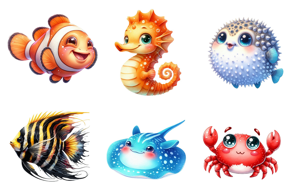 Kawaii Sea Animal Clipart, an Illustration by CreationArt (Photo 4 of 5)