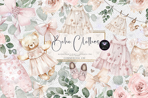 Boho Clothes Baby Girl Clipart, an Illustration by BigCakeBee