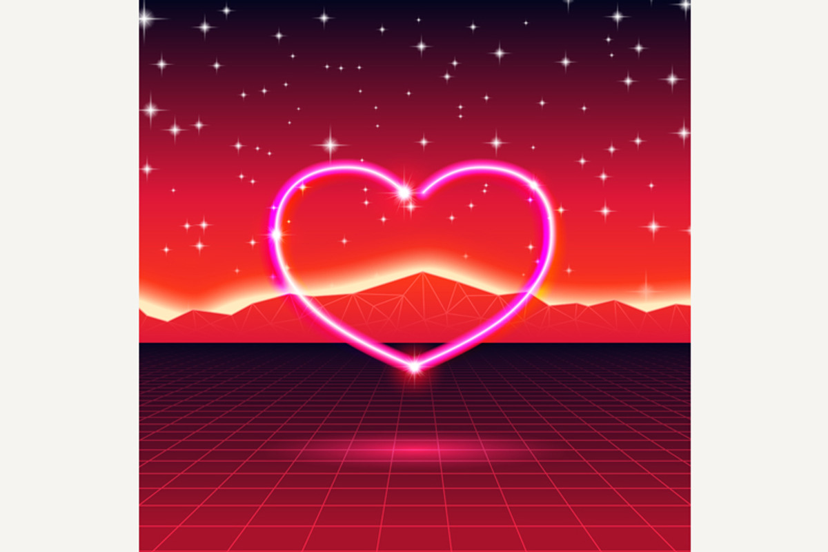 New Retro Wave card with neon heart, a Healthcare Illustration by Swillklitch