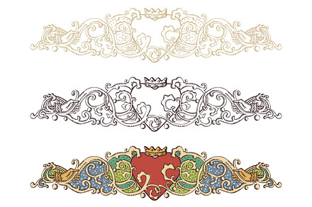 Set of renaissance crowned heart borders
