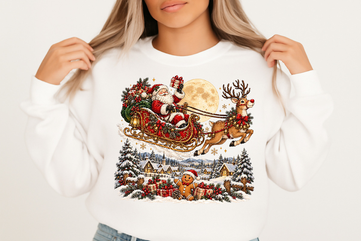 Christmas Santa Sleigh Over Snowy, a Seasonal Illustration by Craft Nest (Photo 2 of 6)