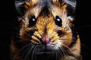 Dark portrait of a striped golden hamster face, an Animal Photo by GoodGoods