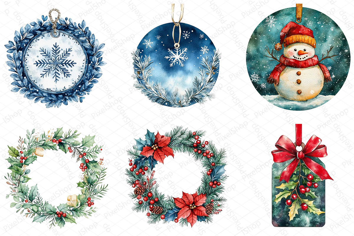 Watercolor Christmas Gift Labels Cli, an Illustration by DreamPrint404 (Photo 6 of 6)