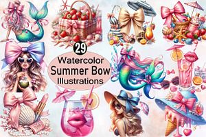 Watercolor Summer Bow Sublimation Cl, an Illustration by SVGArt