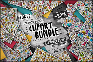 -80% Cartoon Doodle Clipart Bundle 2