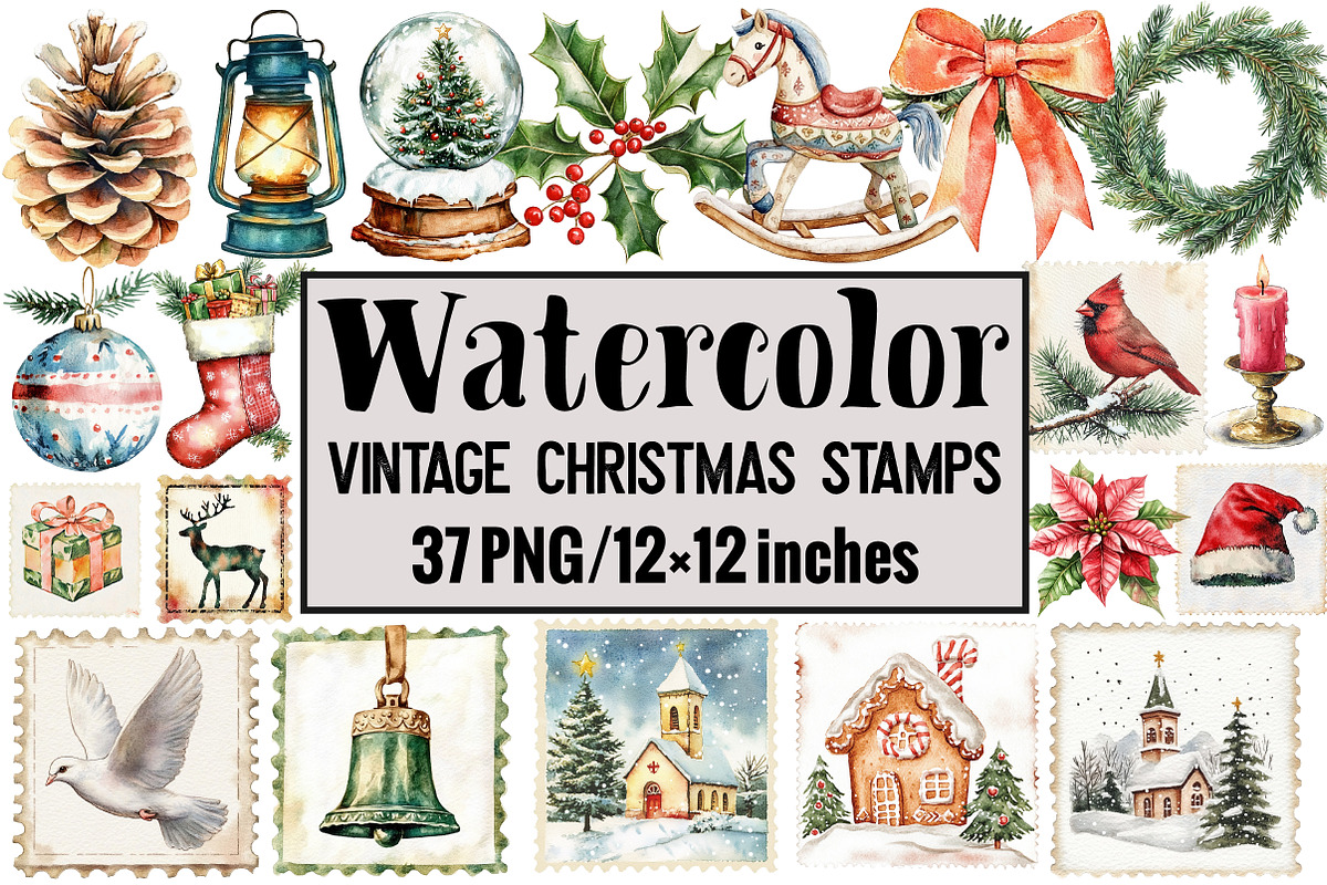 Vintage Christmas Stamps, an Illustration by Design Market (Photo 1 of 3)