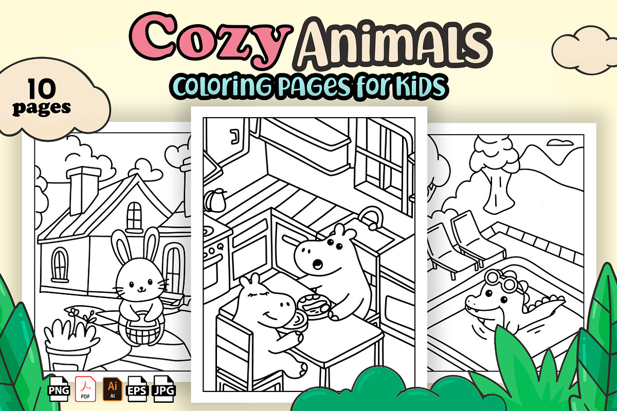 cozy animals coloring pages or kids, an Animal Illustration by MK.CreativeHub (Photo 1 of 3)