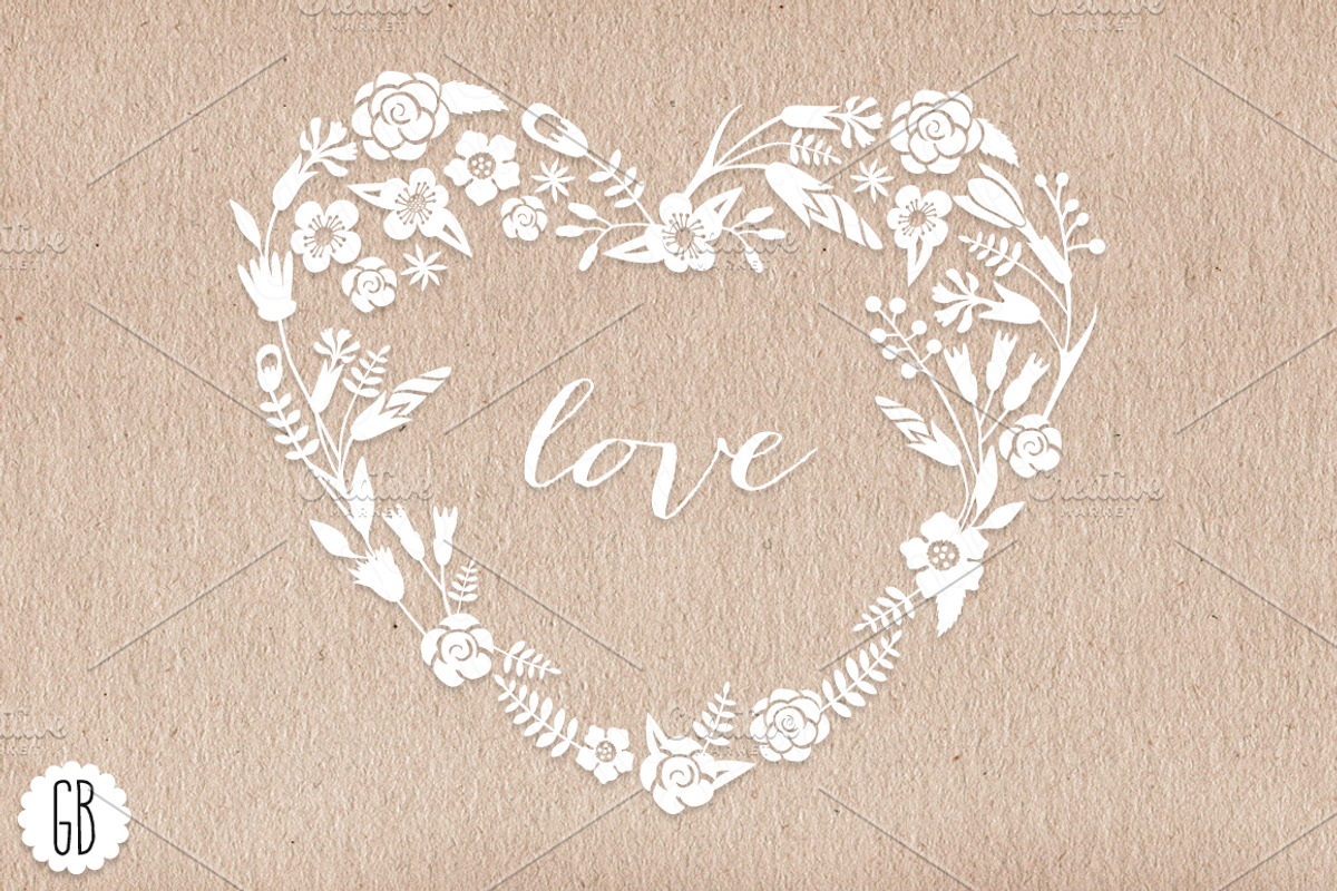 Floral heart wreaths papel picado, an Illustration by GrafikBoutique (Photo 3 of 3)
