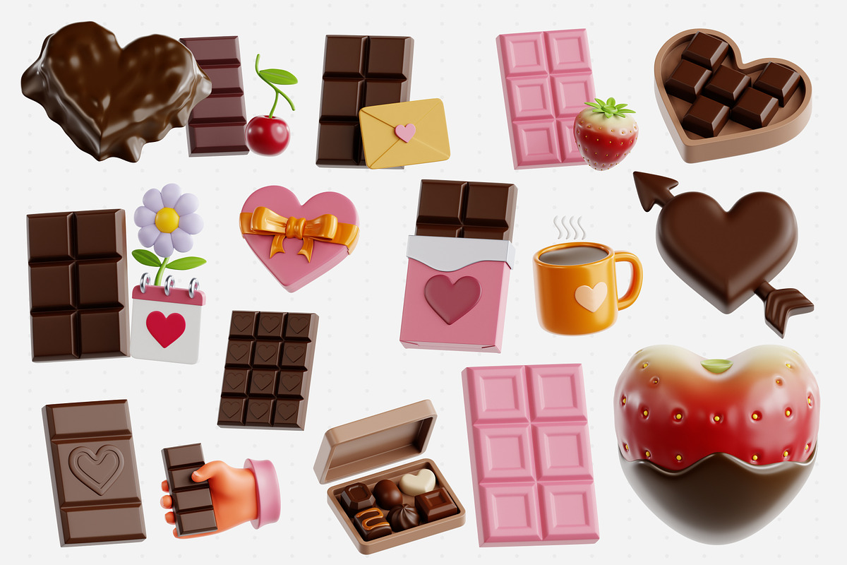 Chocolate Gift 3D Icon Set, a Food & Drink 3D Model by Eklip Studio (Photo 2 of 2)