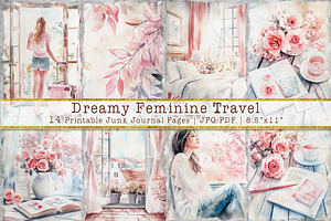 Dreamy Fiminine Travel Junk Journal, a Decorative Illustration by V Design Creator