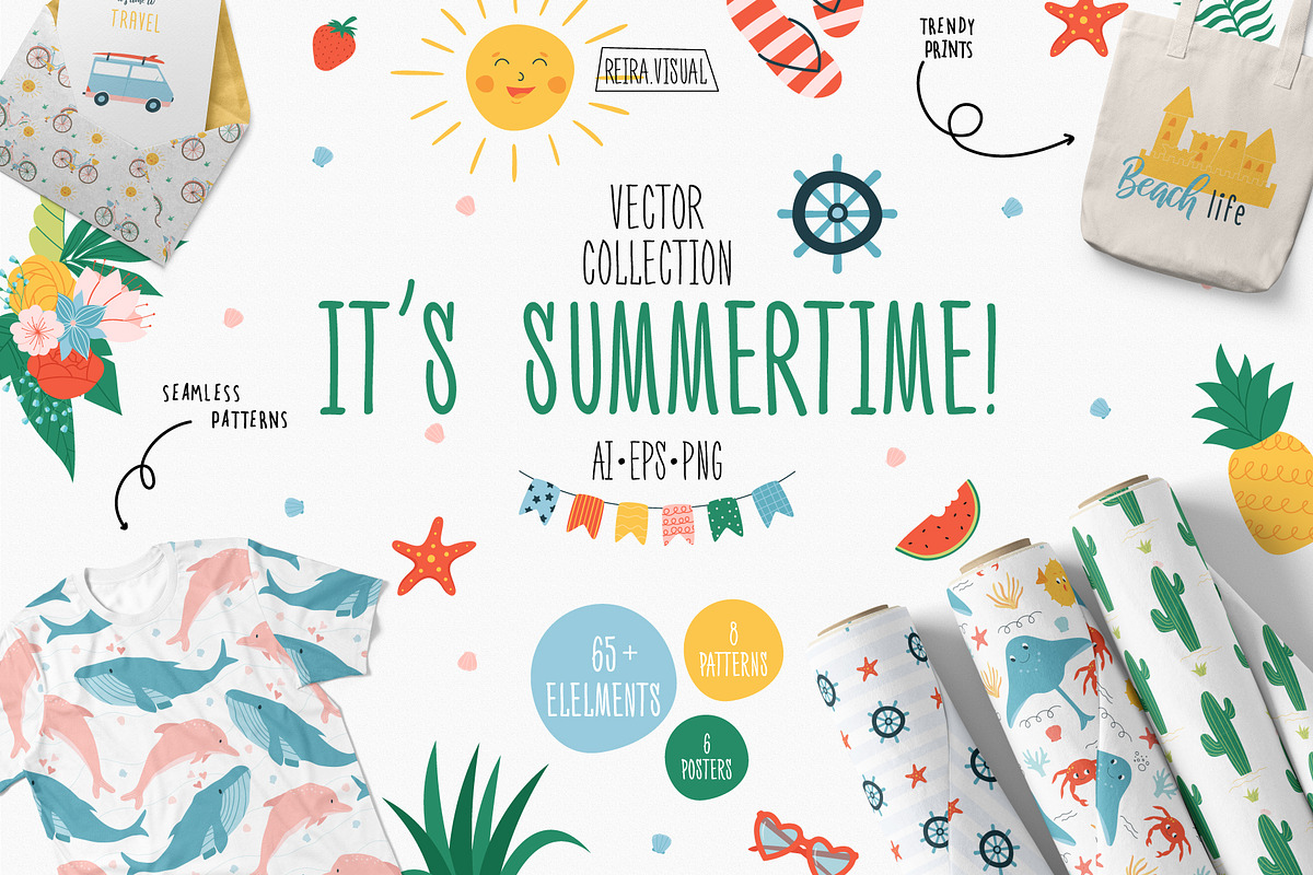 Summer vector clipart & pattern, a Seasonal Illustration by Valerie (Photo 1 of 7)