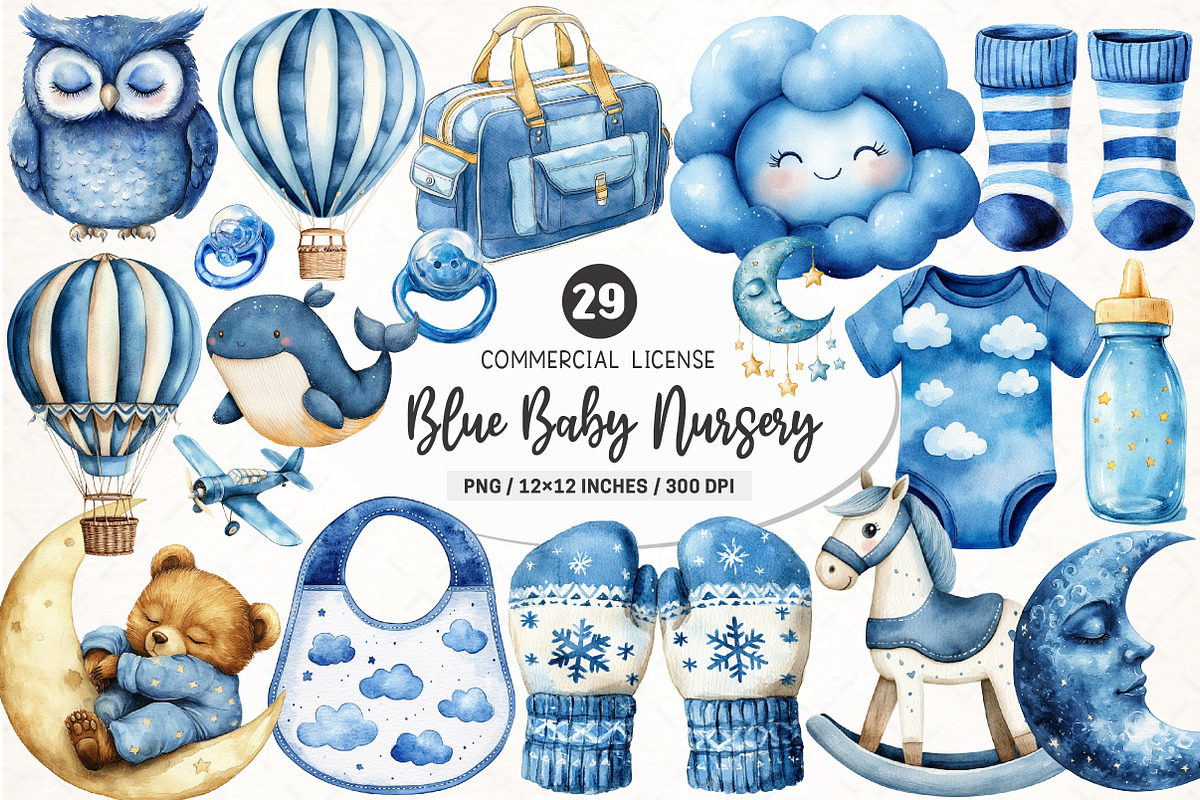 Navy Sky Blue Baby Nursery Clipart, an Illustration by SinaCreation (Photo 1 of 5)