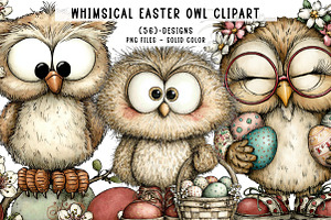 Whimsical easter owl clipart, an Illustration by CreationArt