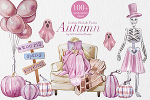 Gothic Pink&Violet Autumn Clipart, a Seasonal Illustration by ArtCreationsDesign
