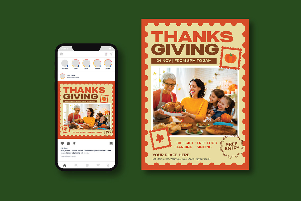 Thanksgiving Party Flyer, a Flyer Template by iDoodle Studio