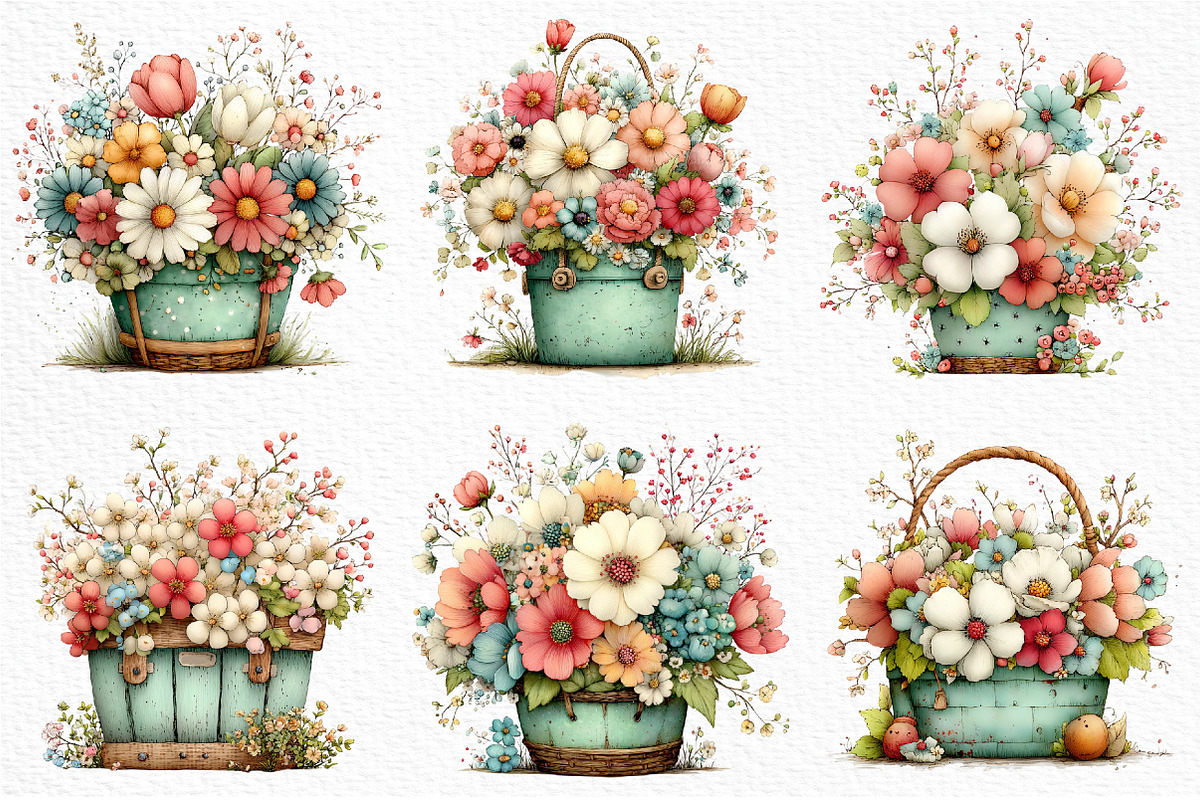 Spring Flower Basket Clipart, an Illustration by Craft Nest (Photo 3 of 11)