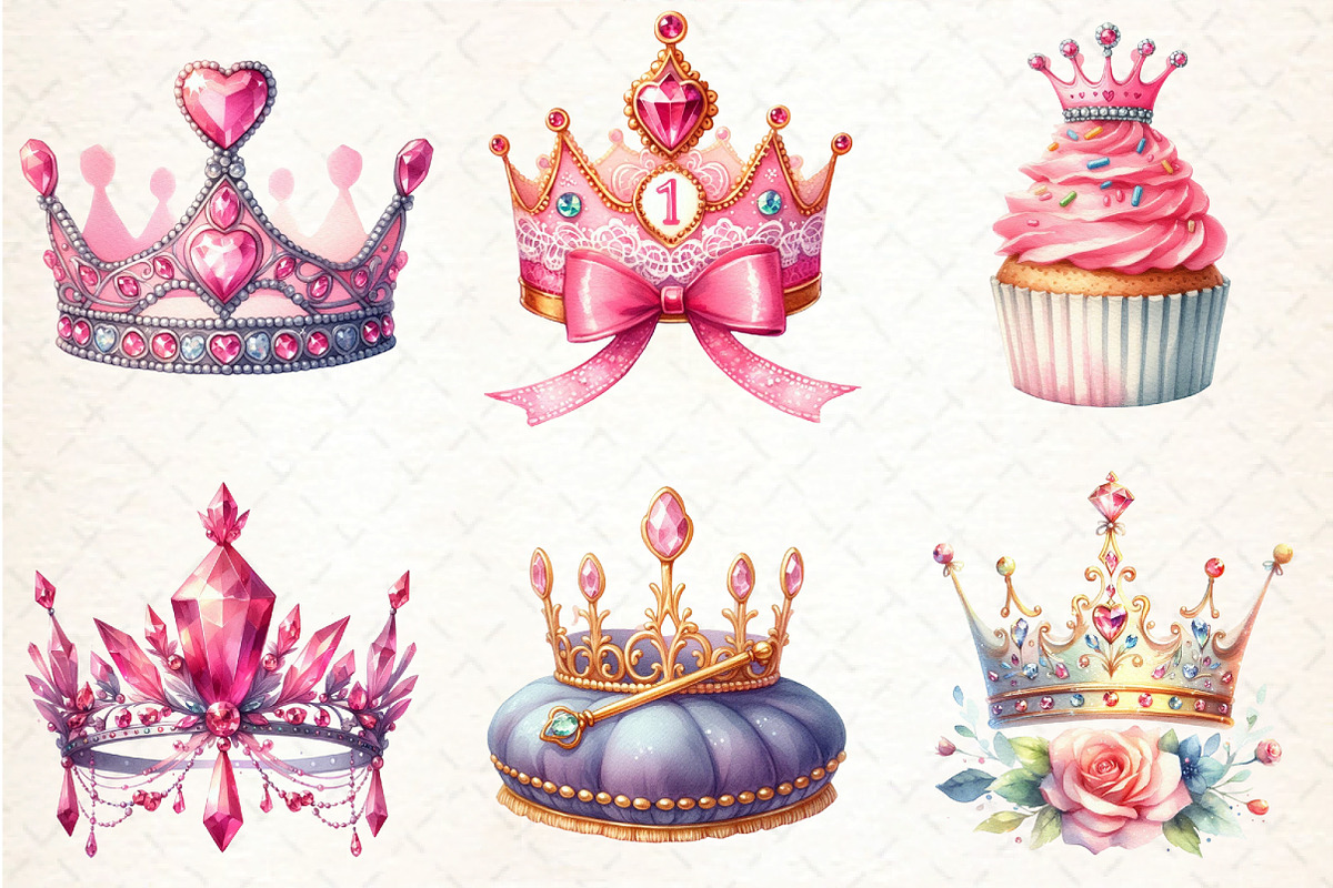 Pink Princess Tiara Sublimation Clip, an Illustration by DreamCafeArt (Photo 2 of 5)