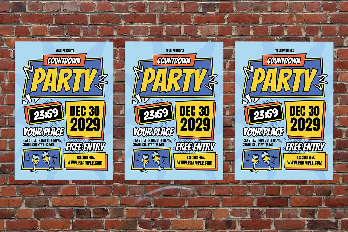 Blue Comic Countdown Party Flyer Set, a Flyer Template by Aiyari Graphic (Photo 3 of 3)