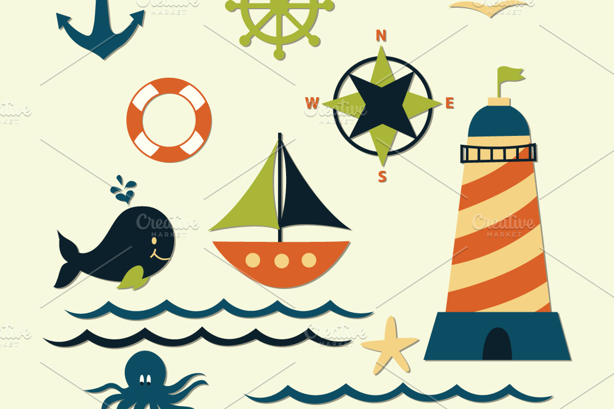 Nautical Sea Clipart Elements, an Illustration by Digital Sugar (Photo 1 of 3)