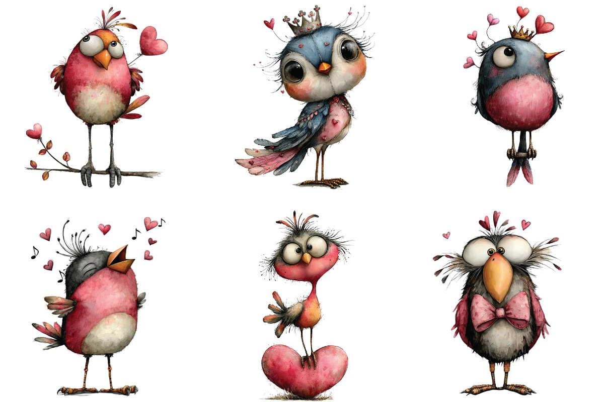 Whimsical Quirky Valentine Birds PNG, an Illustration by CraftArtStudio (Photo 2 of 6)