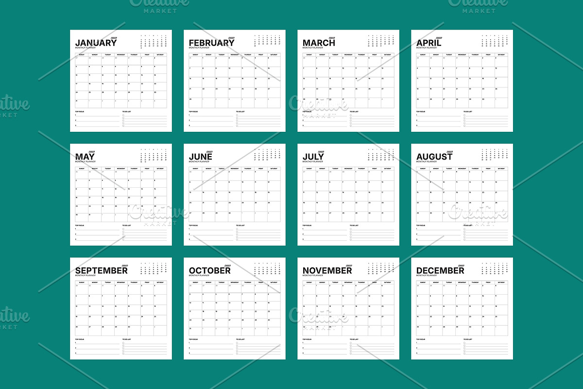2027 Monthly Planner Calendar, a Texture Illustration by mikhailmorosin (Photo 1 of 4)