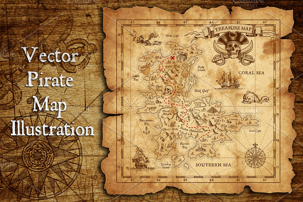 Vector Pirate Treasure Map, an Illustration by Pingebat (Photo 1 of 4)