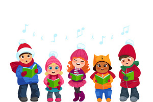 Cute Kids Going Christmas Caroling