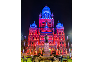 Municipal corporation building with statue of phiroz shah mehta built in 1893, an Architecture Photo by Leonid Andronov