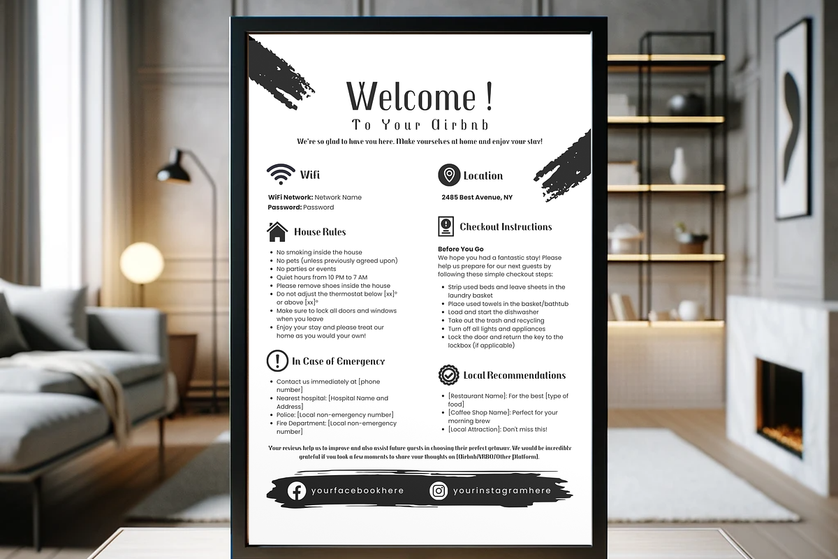 Editable Airbnb Welcome Sign, a Print Template by MondaySpark (Photo 5 of 9)