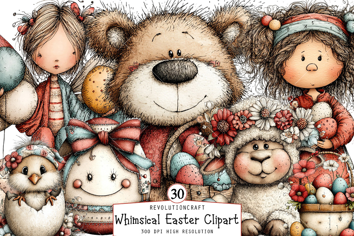 Whimsical Easter Clipart Bundle, an Illustration by OK Design (Photo 1 of 6)