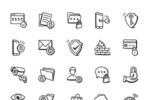 Set Of Trendy Doodle Security Icons