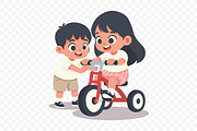 Kids Playing Tricycle Flat Vector, a Person Illustration by Partikusi Design (Thumbnail 3 of 3)