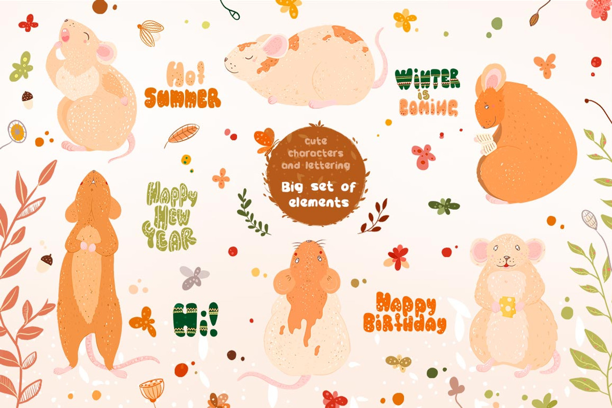 Сute rats - graphic clipart, an Illustration by LaVika (Photo 5 of 13)