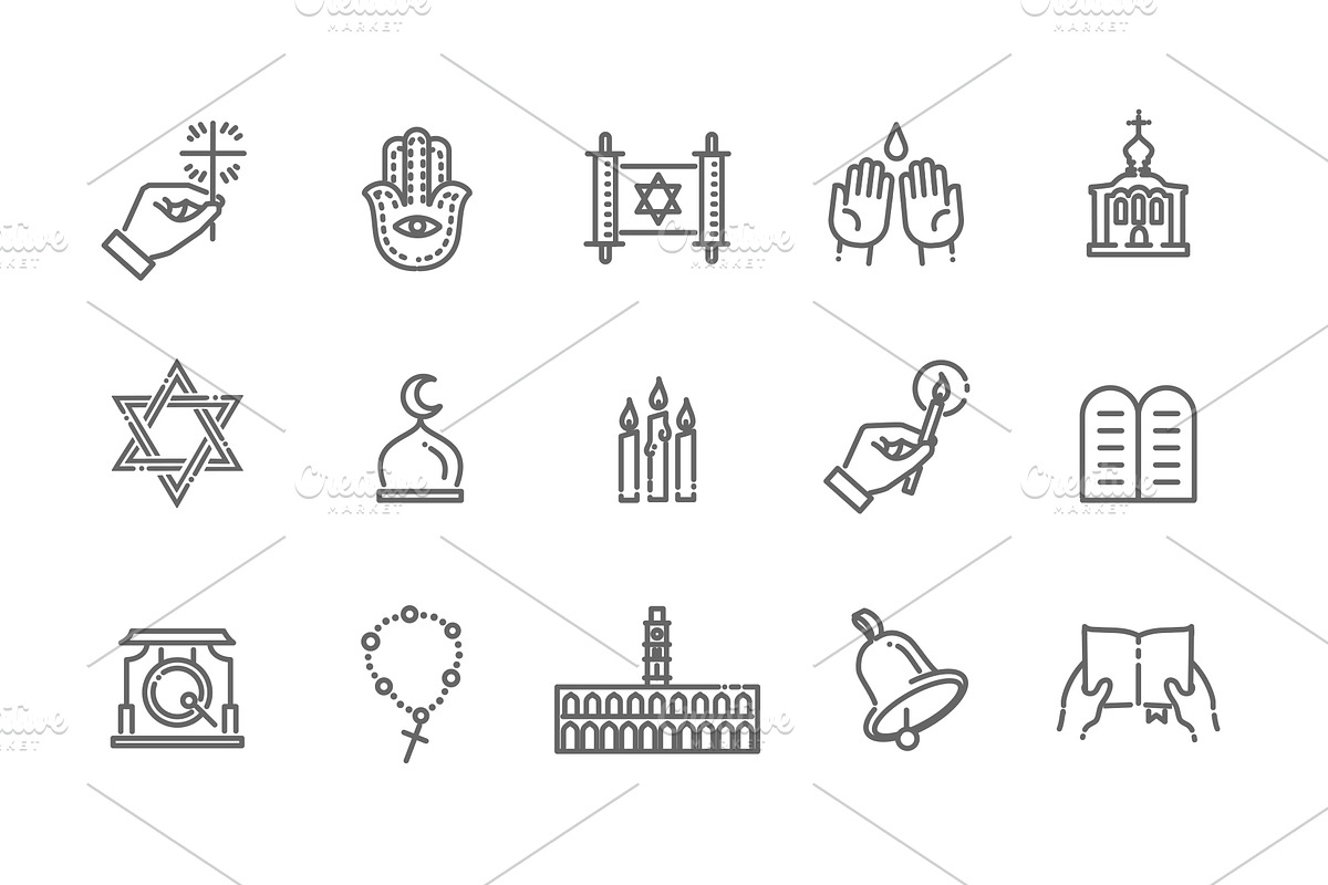 Vector religion icons set, an Outline Icon by Tettygreen (Photo 2 of 2)