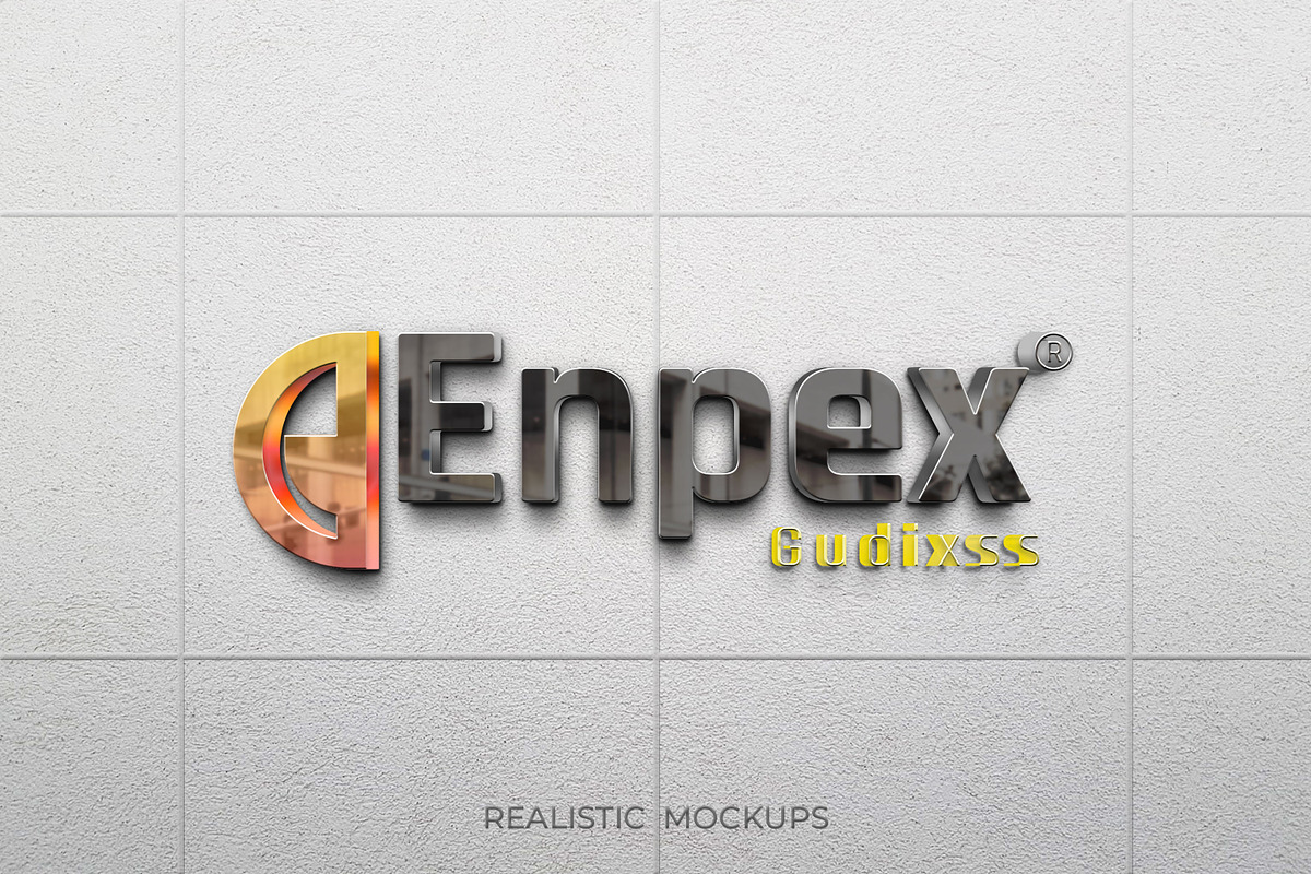 3D Glass Reflection Wall Logo Mockup, an Advertising Mockup by Modaldesain (Photo 1 of 6)