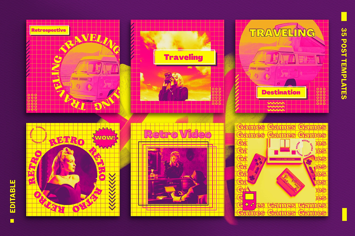 Retro Vibes Canva Instagram Template, a Social Media Template by Vectorheroes (Photo 4 of 8)