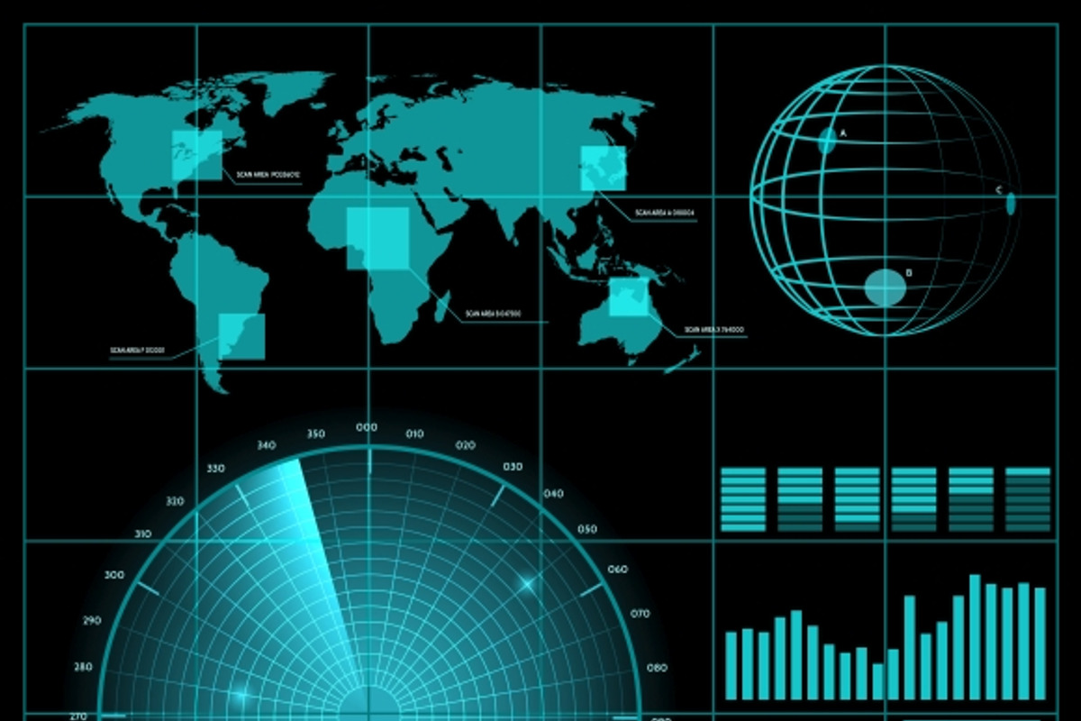 Radar screen with world map, a Background Graphic by Microvector