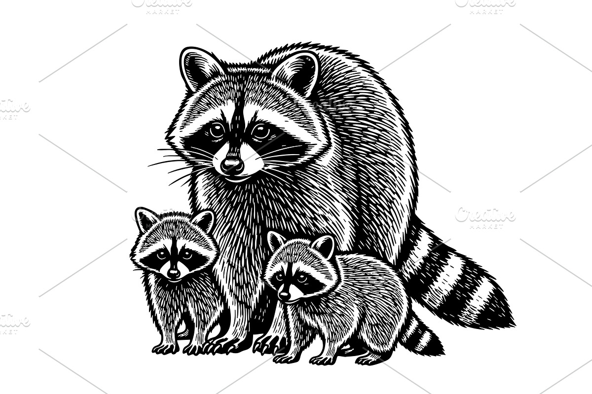 vector of raccoon family., an Animal Illustration by yod67