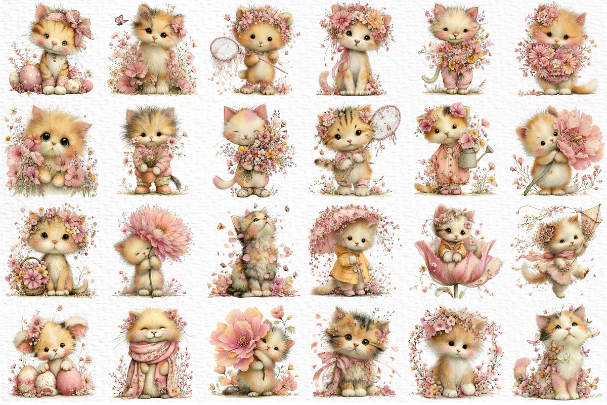 Whimsical Spring Cats Clipart, an Illustration by Craft Nest (Photo 5 of 6)