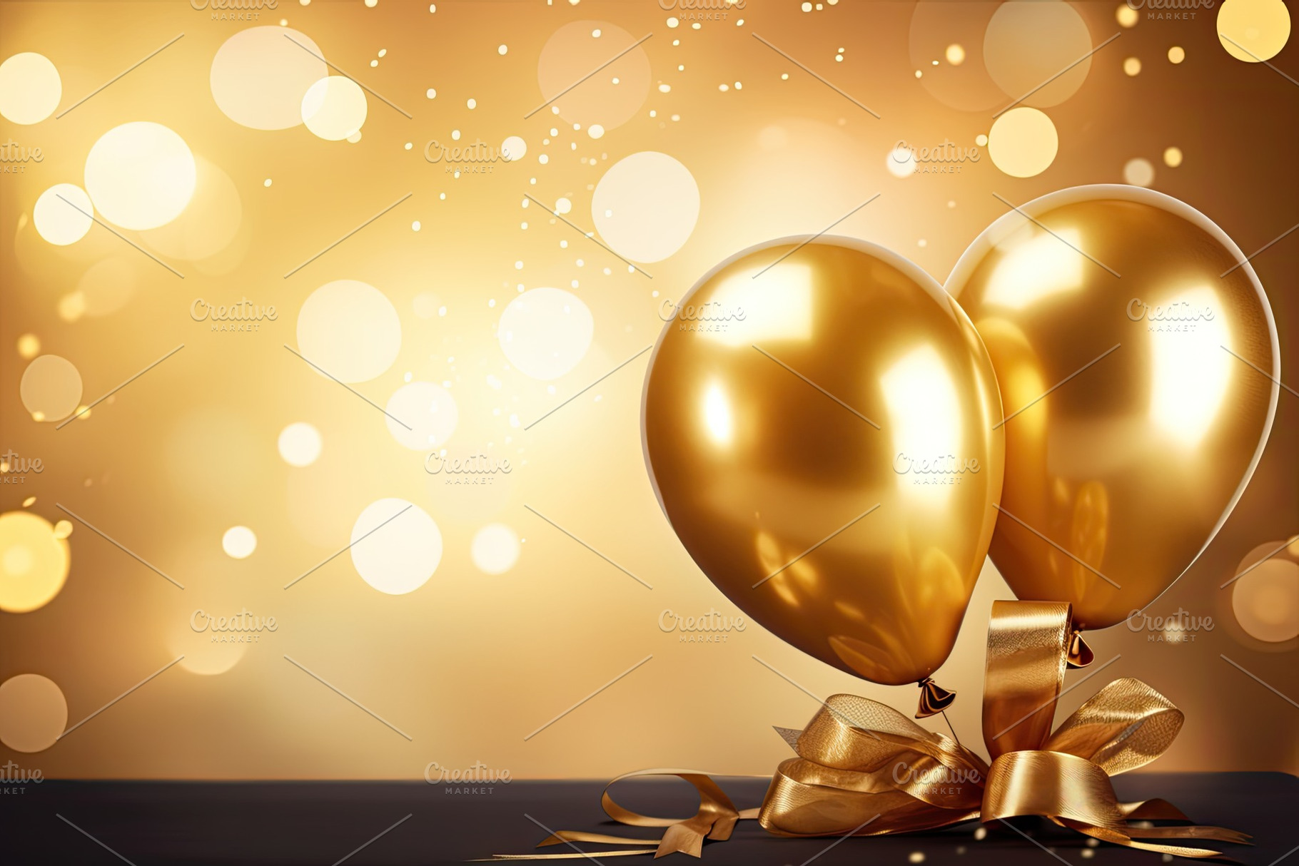Golden balloons with ribbon and bow, a Photo by Iftikhar Alam